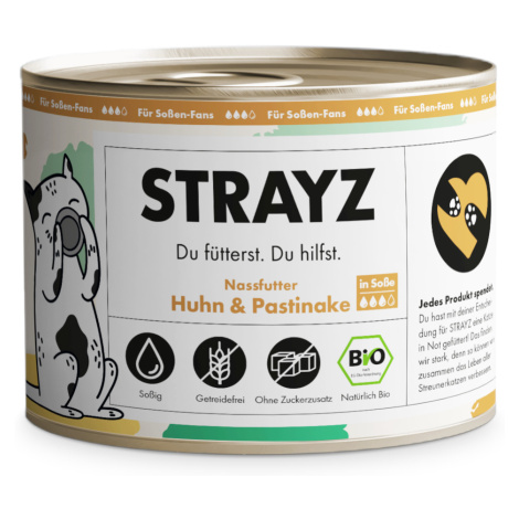 STRAYZ BIO konzervy pro kočky 6 ks (6 x 200 g) - Bio kuřecí a Bio pastinák v omáčce