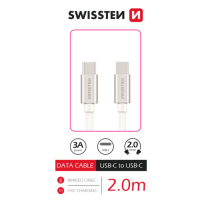 Datový kabel Swissten Textile USB-C/USB-C, 2m, stříbrná