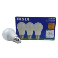 Tesla - LED žárovka BULB E27, 9W, 230V, 1055lm, 25 000h, 3000K teplá bílá, 220st 3ks v balení