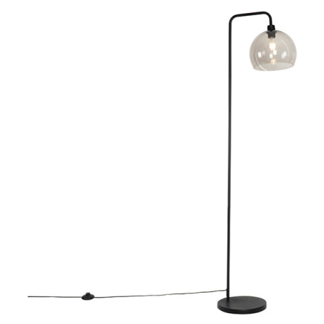 Moderní stojací lampa černá s kouřovým stínidlem - Maly QAZQA