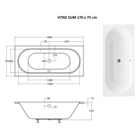 HOPA Obdélníková vana VITAE SLIM Nožičky k vaně S nožičkami, Rozměr vany 170 × 75 cm VANVITAE170