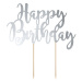 PartyDeco Ozdoba na dort  "Happy Birthday" - stříbrná