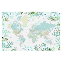 Mapa Floral bohemian world map with cities, Marie, Blursbyai, 40 × 26.7 cm