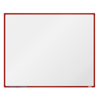 boardOK Bílá magnetická tabule s emailovým povrchem 150 × 120 cm, červený rám