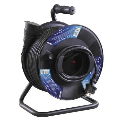 Venkovní prodlužovací kabel na bubnu 50 m / 1 zásuvka / černý / guma / 230 V / 1,5 mm2 BAUMAX