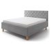 Světle šedá čalouněná dvoulůžková postel s úložným prostorem s roštem 160x200 cm San Remo – Meis
