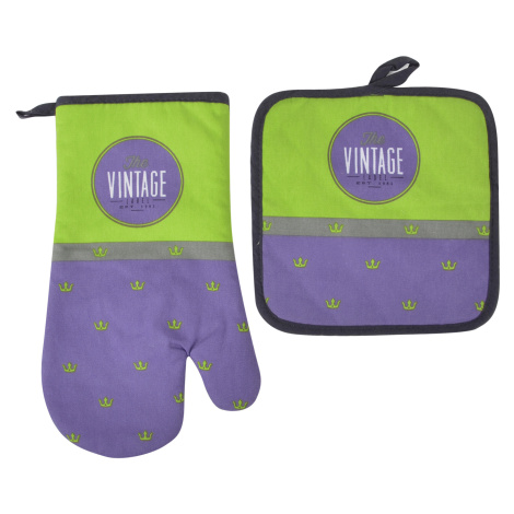 Kuchyňský SET rukavice/chňapka VINTAGE fialová, 18x30 cm/20X20 cm , 100% bavlna