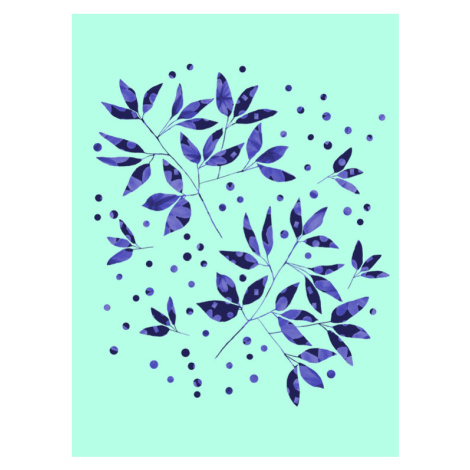 Fotografie Floral Branches Blue Pattern On Mint, Michele Channell, (30 x 40 cm)