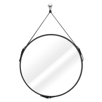Černé kulaté zrcadlo s koženou rukojetí ESHA Průměr zrcadla: 50 cm