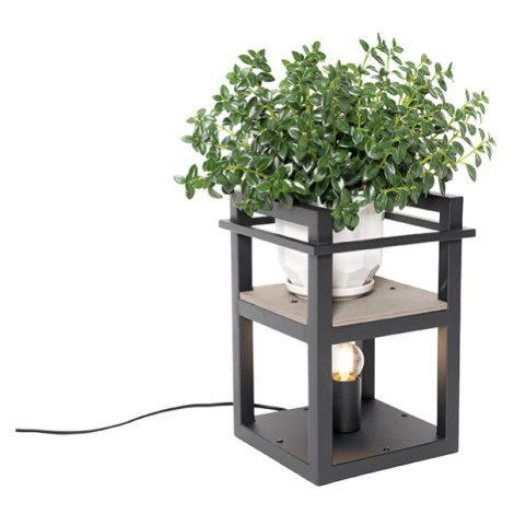 Industriální stolní lampa černá se dřevem - Cage Rack QAZQA