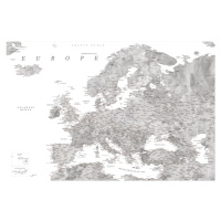 Mapa Detailed map of Europe in gray watercolor, Blursbyai, (40 x 26.7 cm)