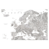 Mapa Detailed map of Europe in gray watercolor, Blursbyai, 40 × 26.7 cm