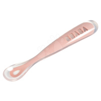 Lžička pro děti Beaba Ergonomic 1st age Old Pink ze silikonu růžová 17 cm od 4 měsíců