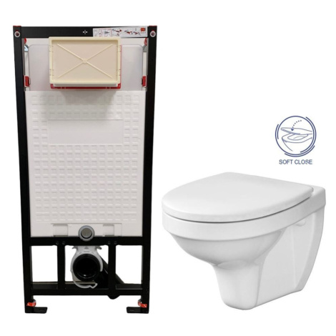 DEANTE Podomítkový rám, pro závěsné WC mísy bez tlačítka + WC CERSANIT DELFI + SOFT SEDÁTKO CST_
