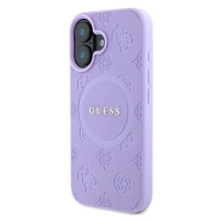 Zadní kryt Guess Saffiano Peony Stamp MagSafe pro Apple iPhone 16, fialová