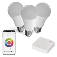 Sada GoSmart: 3x LED žárovka E27 / 11W / RGB / Zigbee, 1x ZigBee brána