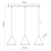 TK Lighting Závěsné svítidlo Cono, třísvětelné, lineární, délka 75 cm, bílé