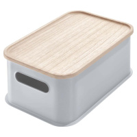 Šedý úložný box s víkem ze dřeva paulownia iDesign Eco Handled, 21,3 x 30,2 cm