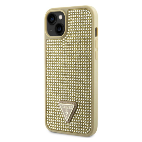 Pouzdro Guess Rhinestones Triangle Metal Logo kryt pro Apple iPhone 14 Gold