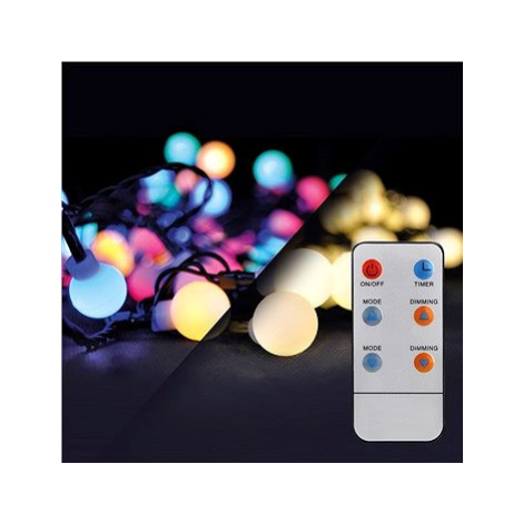 Solight LED 2v1 venkovní vánoční řetěz, koule, dálkový ovladač, 200LED, RGB+bílá, 20m+5m, 8 funk