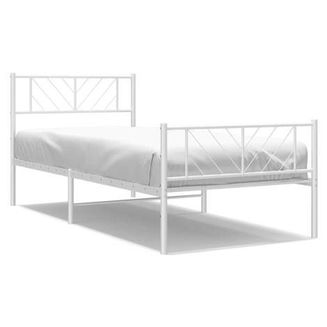 vidaXL Kovový rám postele s hlavovým a nožním čelem bílý 100 x 200 cm