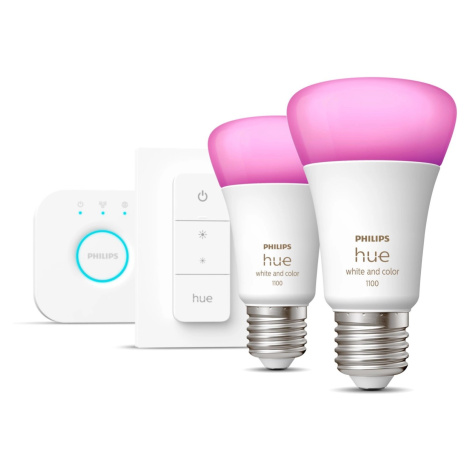 Philips Hue Startovací sada: 2x žárovka E27 WCA + Hue Bridge + Dimmer Switch