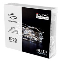 Entac Nano LED vánoční řetěz 4m, vnitřní, studené světlo, 80 LED, na baterie AA