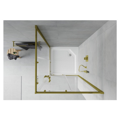 MEXEN/S Rio sprchový kout čtverec 90 x 90, transparent, zlato + vanička Rio včetně výpustě 860-0
