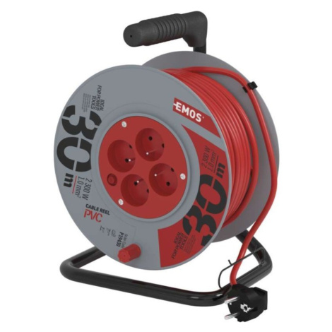 EMOS Prodlužovací kabel na bubnu s pohyblivým středem se 4 zásuvkami 1,0 mm² DULU 30 m červený