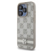 DKNY PU Leather Checkered Pattern and Stripe kryt iPhone 14 Pro Max béžový