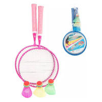 Hra Badminton dětský sada 2 pálky + 3 košíčky kov 2 barvy v síťce