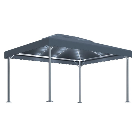 vidaXL Altán se světelnými LED řetězy 400 x 300 cm antracitový hliník