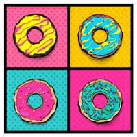 Ilustrace Doughnut donut cartoon pop art, helen_tosh, (40 x 40 cm)