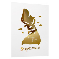 Bílý plakát se zrcadlovou grafikou zlatého Supermana