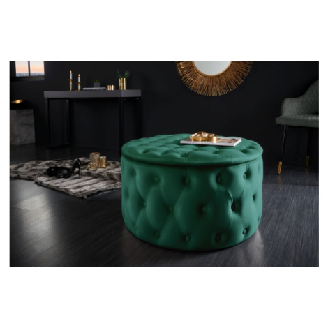 Estila Designová kruhová taburetka do obývacího pokoje Modern Barock v zelené barvě se sametovým