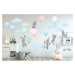 Modrá nálepka na zeď do dětského pokoje létající zajíci s balony 80 x 160 cm