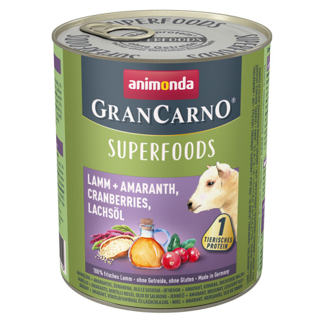 Animonda GranCarno Adult Superfoods 24 x 800 g - jehněčí + laskavec, brusinky, lososový olej