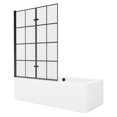 MEXEN/S Cube obdélníková vana 170 x 80 cm s panelem + vanová zástěna 120 cm, černá vzor 55051708