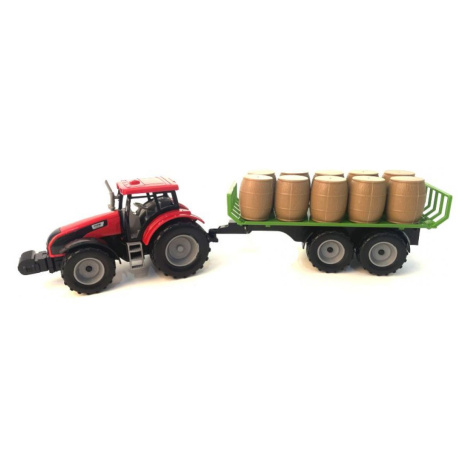 Alltoys Traktor na setrvačník s valníkem a s sudy červený