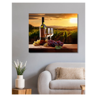 Obrazy na stěnu - Láhev vína se skleničkami na vinici Rozměr: 80x100 cm, Rámování: bez rámu a be