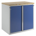 ANKE Skříňka pro pult pro výdej materiálu a nástrojů, 2 dveře, 2 police, šedá / modrá