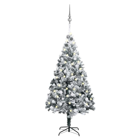 vidaXL Umělý vánoční stromek s LED a sadou koulí zelený 180 cm PVC