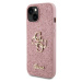 Guess PU Fixed Glitter 4G Metal Logo kryt iPhone 13 růžový