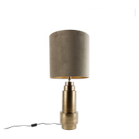 Stolní lampa bronzová ssametovým stínítkem taupe se zlatem 40 cm - Bruut