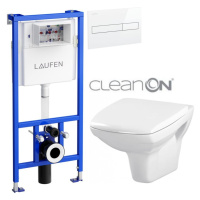 LAUFEN Rámový podomítkový modul CW1 SET s bílým tlačítkem + WC CERSANIT CLEANON CARINA + SEDÁTKO