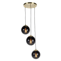 Art deco závěsná lampa mosaz s černým sklem 3-světlo - Pallon