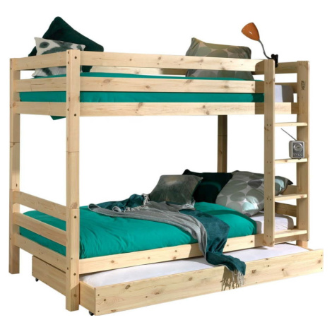 Patrová dětská postel z borovicového dřeva s úložným prostorem v přírodní barvě PINO – Vipack
