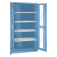 LISTA Skříň s prosklenými dveřmi, v x š x h 1950 x 1000 x 580 mm, 4 police, světlá modrá