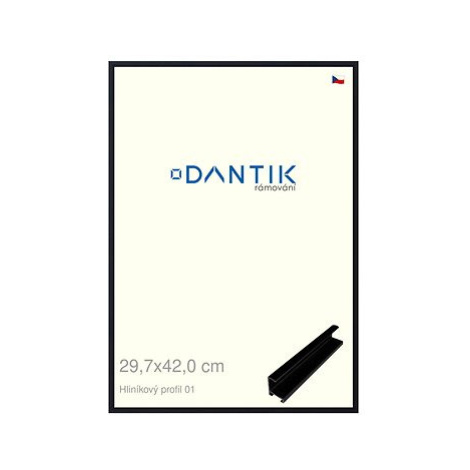 DANTIK rámeček 29,7 × 42, ALU profil 7001 Černý matný plexi čiré