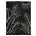 Deka s třásněmi, Černo béžové listy, 150 x 200 cm